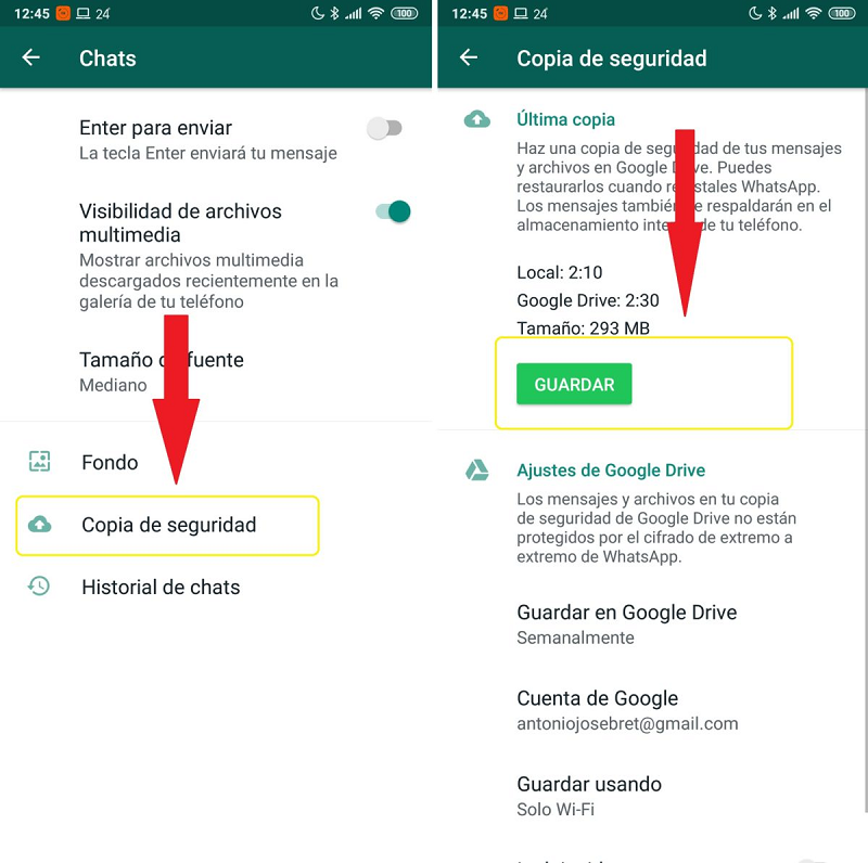 Como crear una copia de Seguridad de WhatsApp en tu móvil